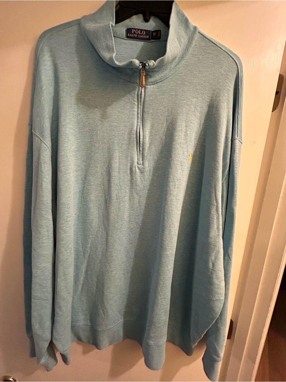 Ralph Lauren Mens Like New Light Blue Lt Wt Quarter‑Zip Pullover Sweater, Sz 2XB